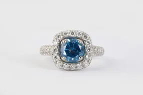 14k White Gold 0.836ctw Diamond 2.39ctw Blue Topaz Ring Size 4.5 (5.30g.)