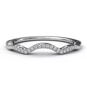 14K WHITE GOLD CONTOURED BEAD-SET DIAMOND WEDDING BAND