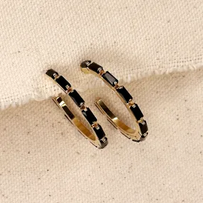 18k Gold Filled Black Baguette Cubic Zirconia Hoop Earrings