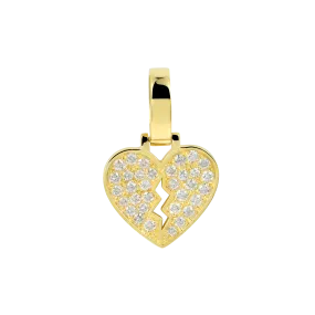 18K Solid Gold 0.206ctw Diamond Broken Heart Pendant - Micro