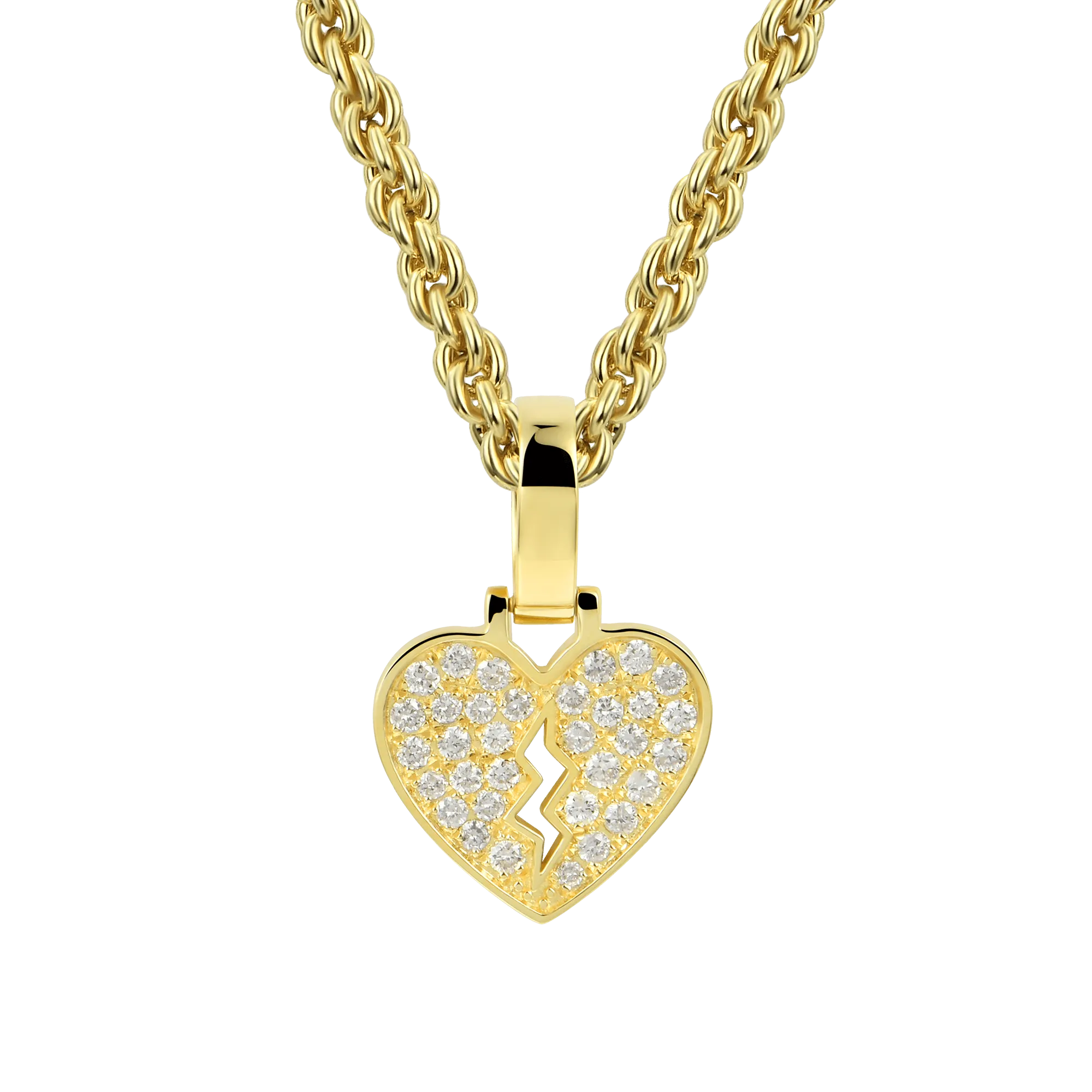 18K Solid Gold 0.206ctw Diamond Broken Heart Pendant - Micro