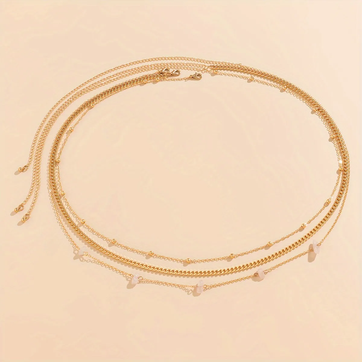 3-Piece Irregular Copper Chip Stone Waist Chain - Perfect for Summer Beach Body Jewelry!