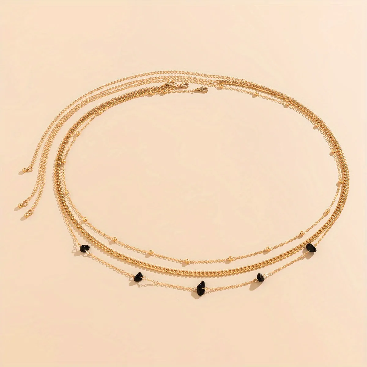 3-Piece Irregular Copper Chip Stone Waist Chain - Perfect for Summer Beach Body Jewelry!