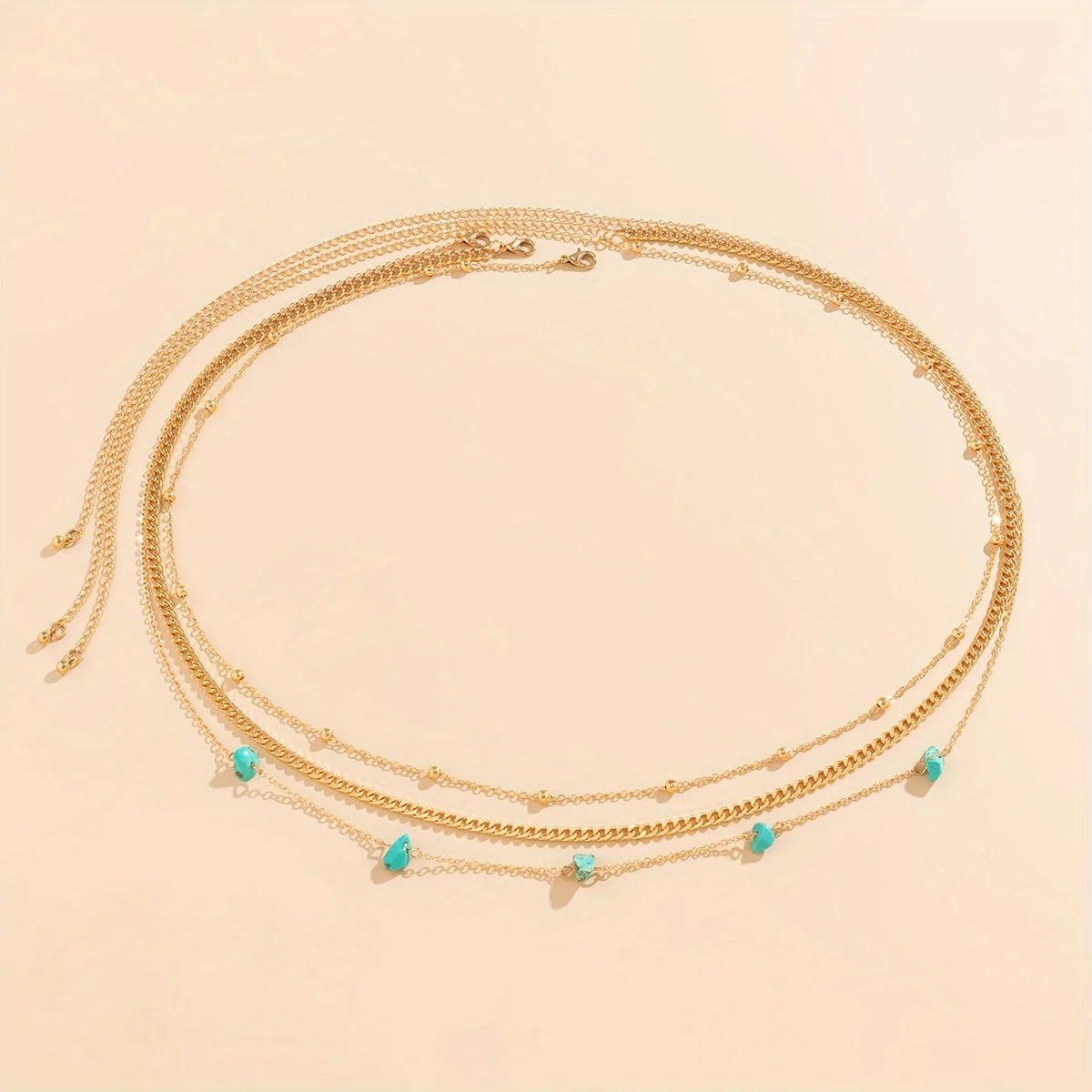 3-Piece Irregular Copper Chip Stone Waist Chain - Perfect for Summer Beach Body Jewelry!