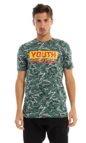 97370 Youth Generation Printing & Self Patterned Green T-Shirt