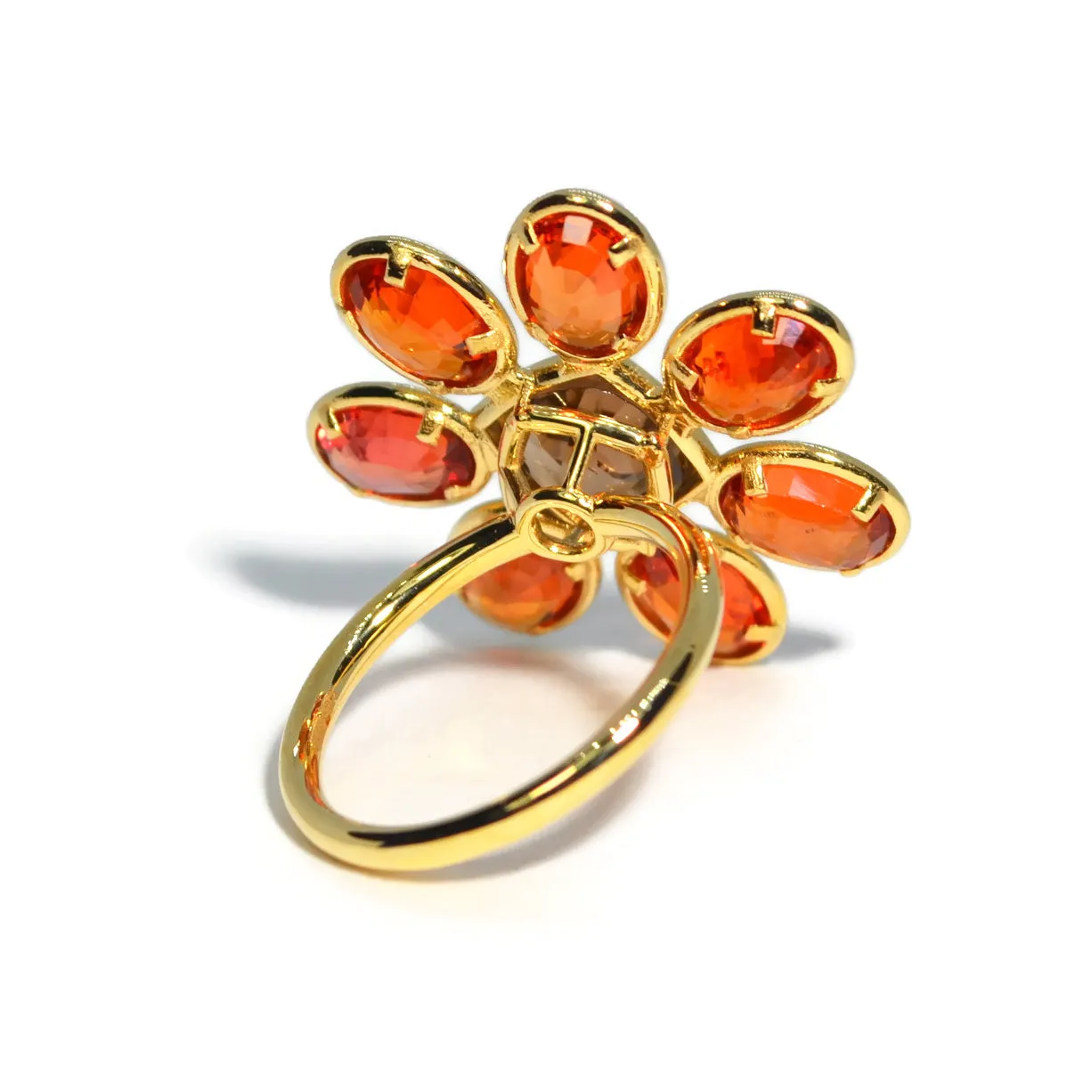 A & Furst - Fiori - Cocktail Ring with Orange Sapphires and Smoky Quartz, 18k Yellow Gold