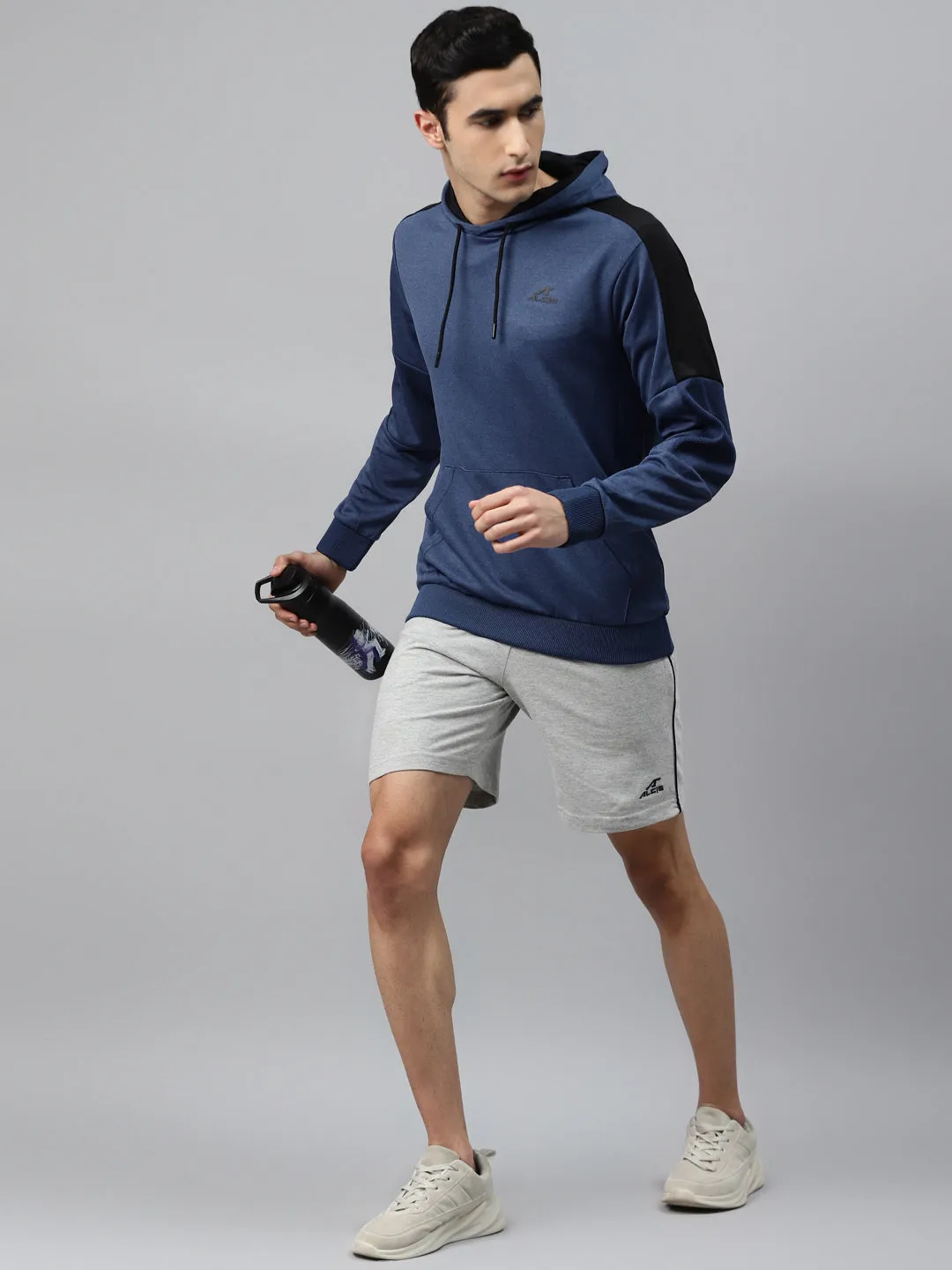 Alcis Men Blue Solid Hooded Training Sweatshirt