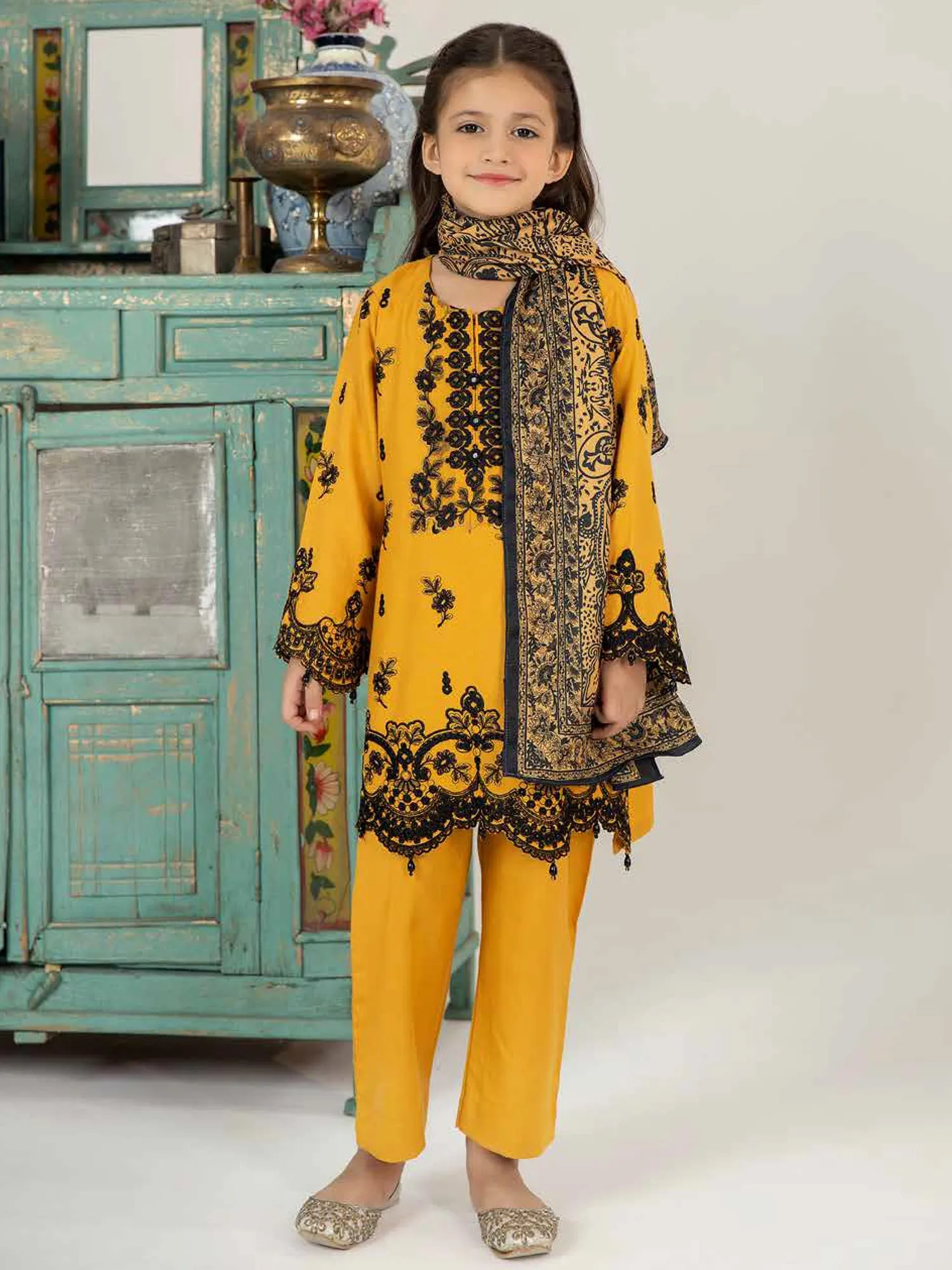 Ally's "Mummy & Me" Mustard Dhanak Suit (DNK-27)