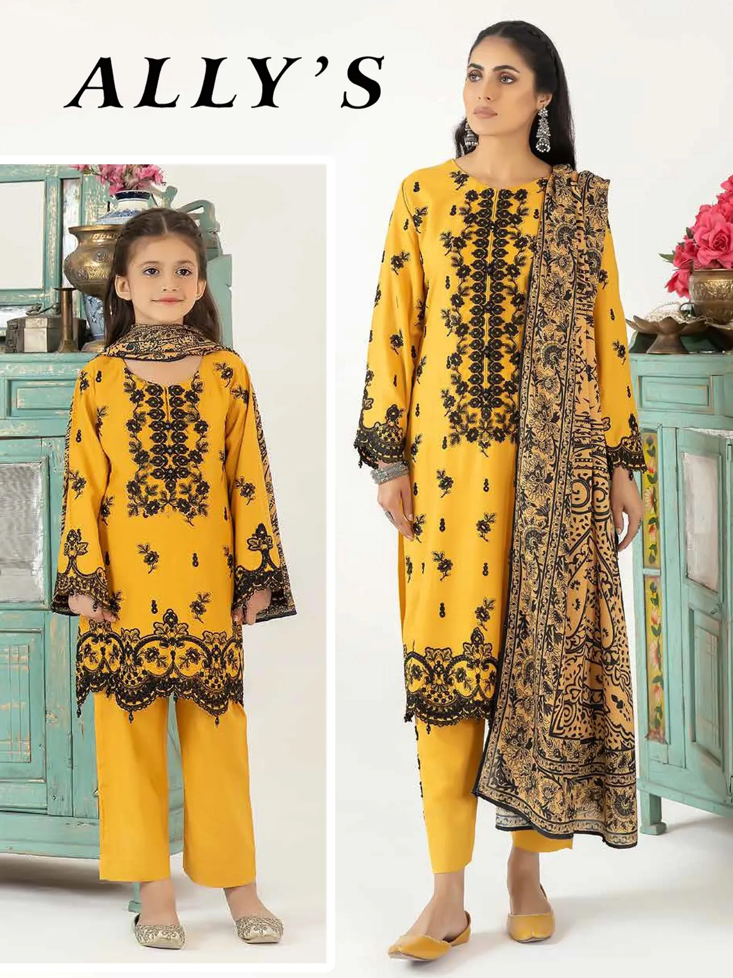 Ally's "Mummy & Me" Mustard Dhanak Suit (DNK-27)