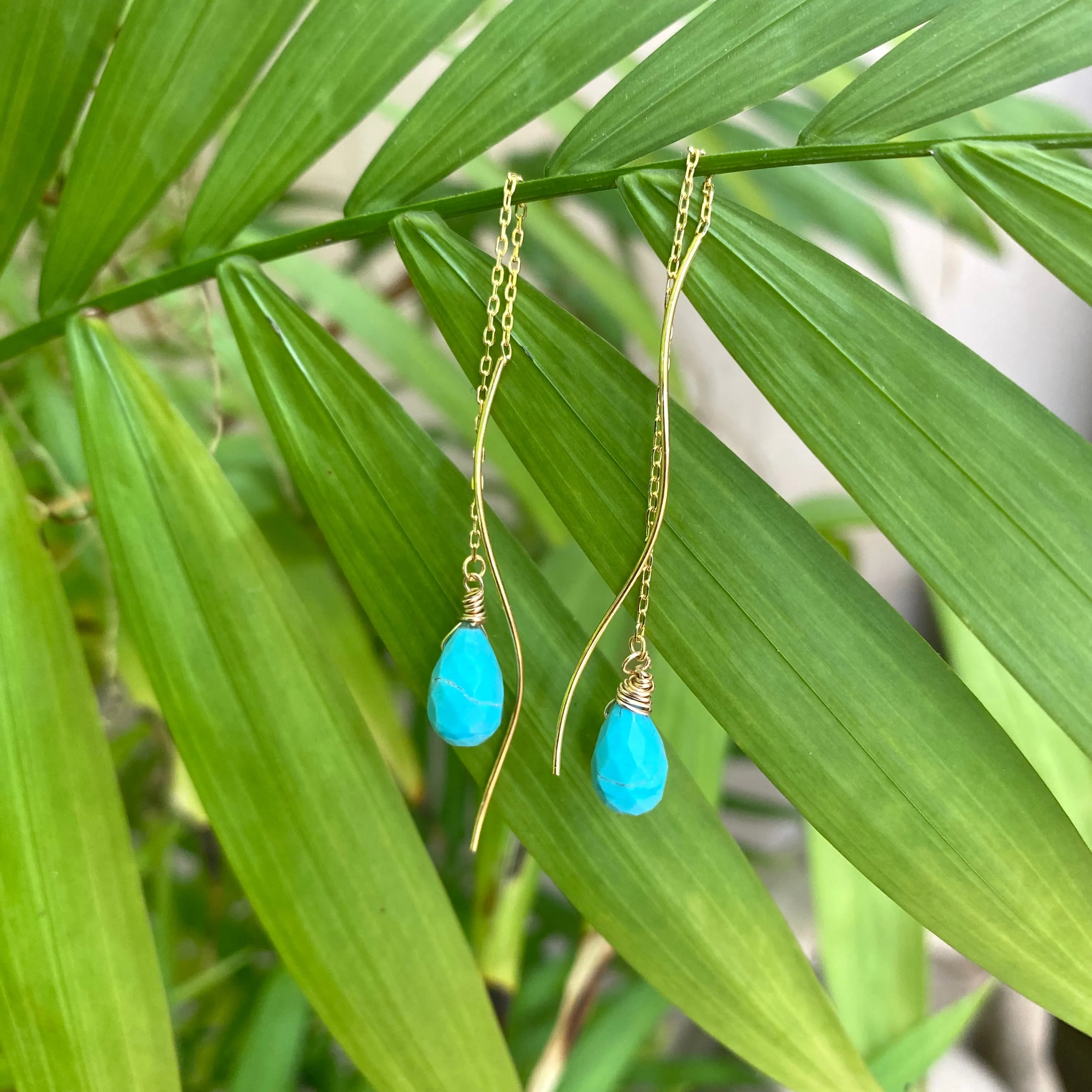 Arizona Turquoise Briolettes Threader Earrings, Gold Vermeil Plated Silver