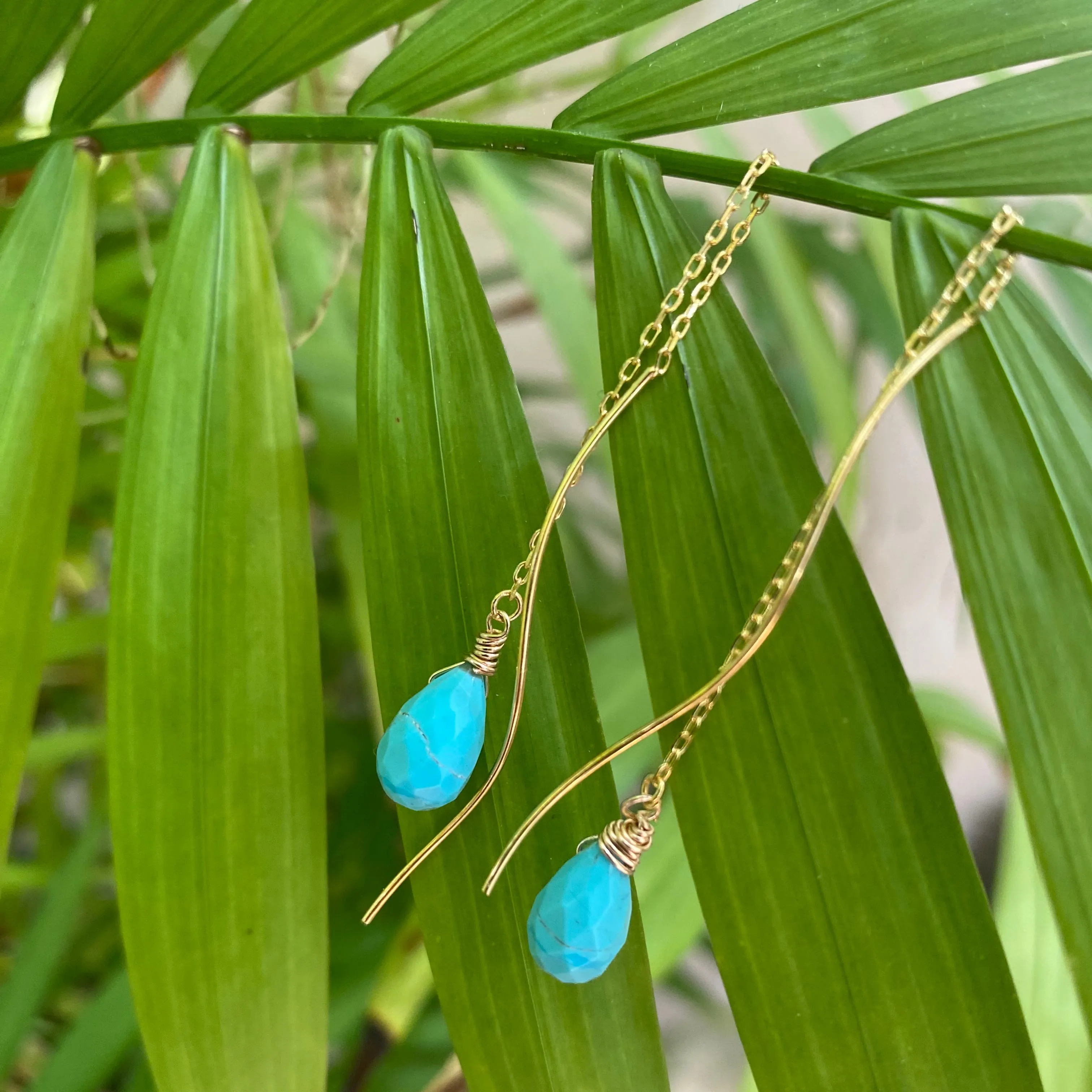 Arizona Turquoise Briolettes Threader Earrings, Gold Vermeil Plated Silver