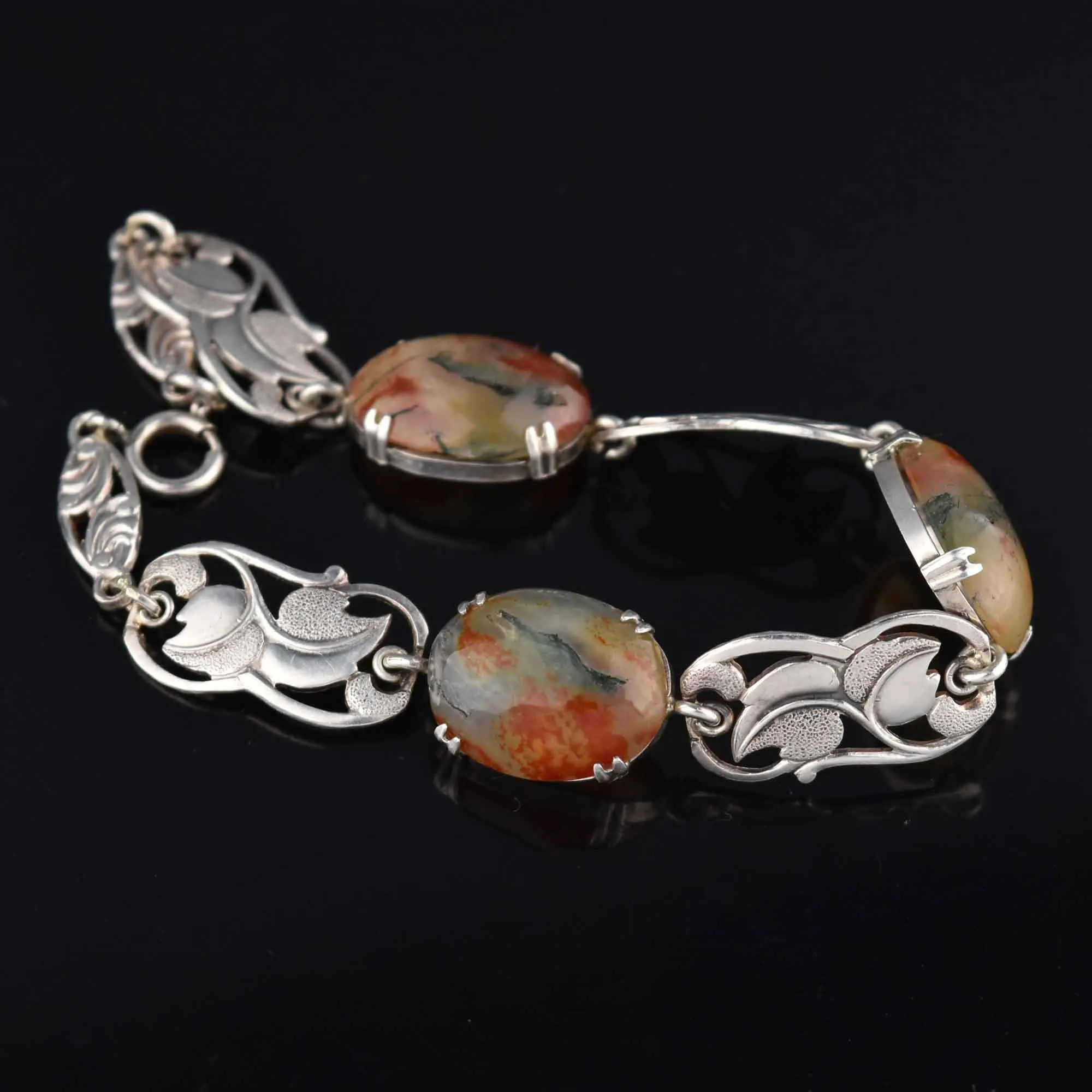 Arts & Crafts Style Scottish Moss Agate Bracelet