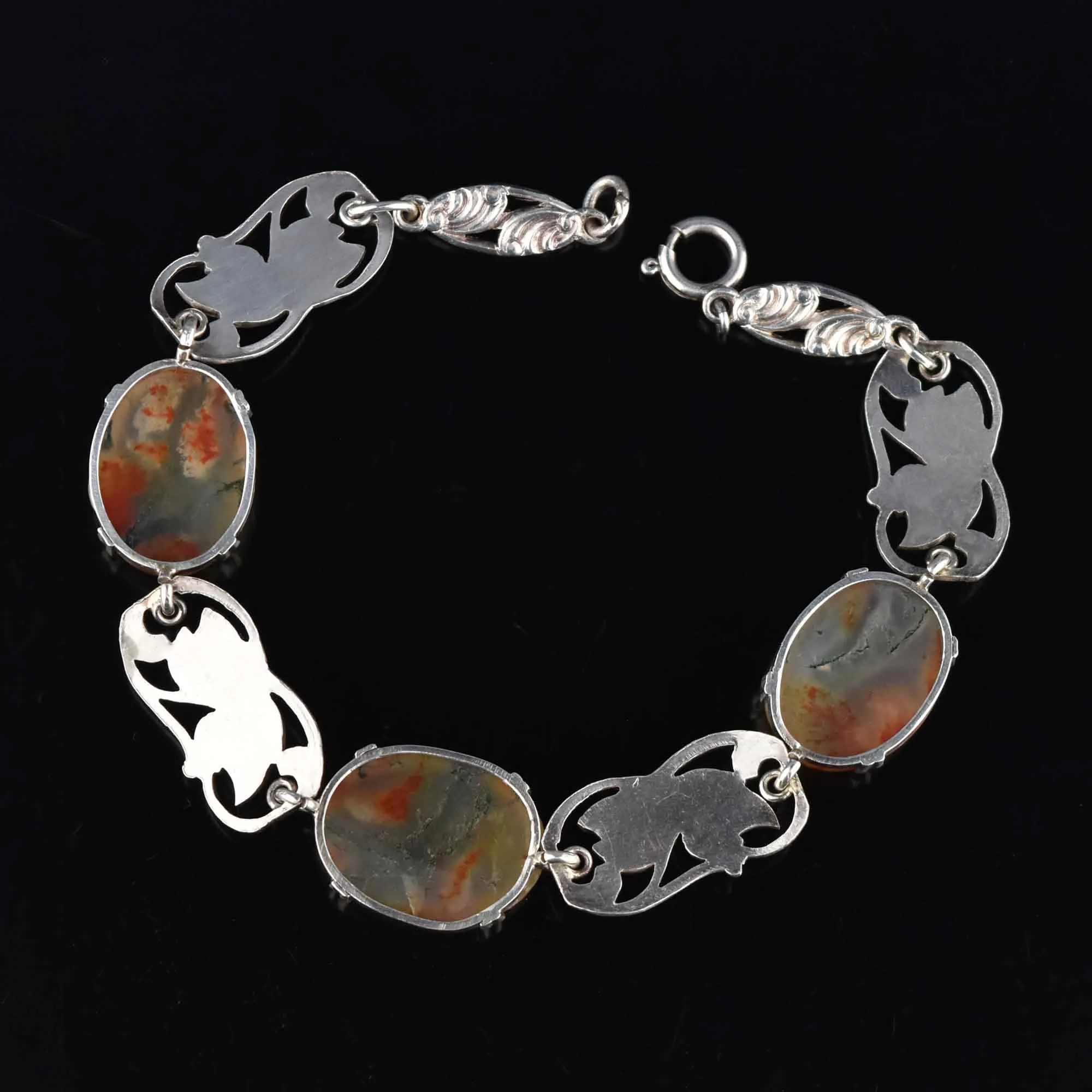 Arts & Crafts Style Scottish Moss Agate Bracelet