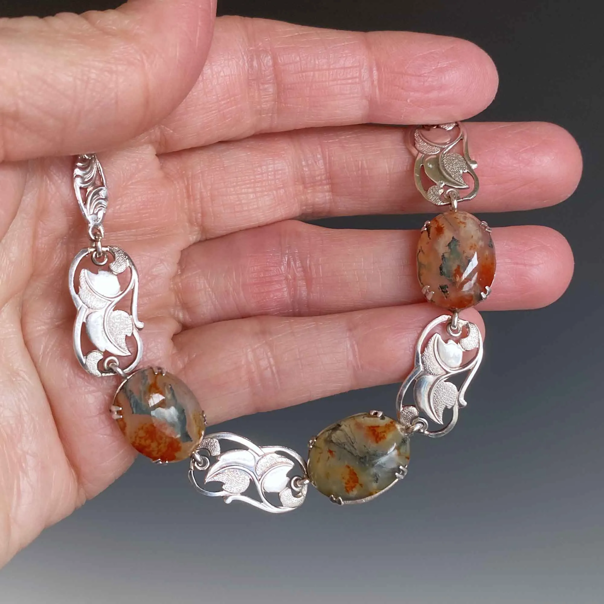 Arts & Crafts Style Scottish Moss Agate Bracelet