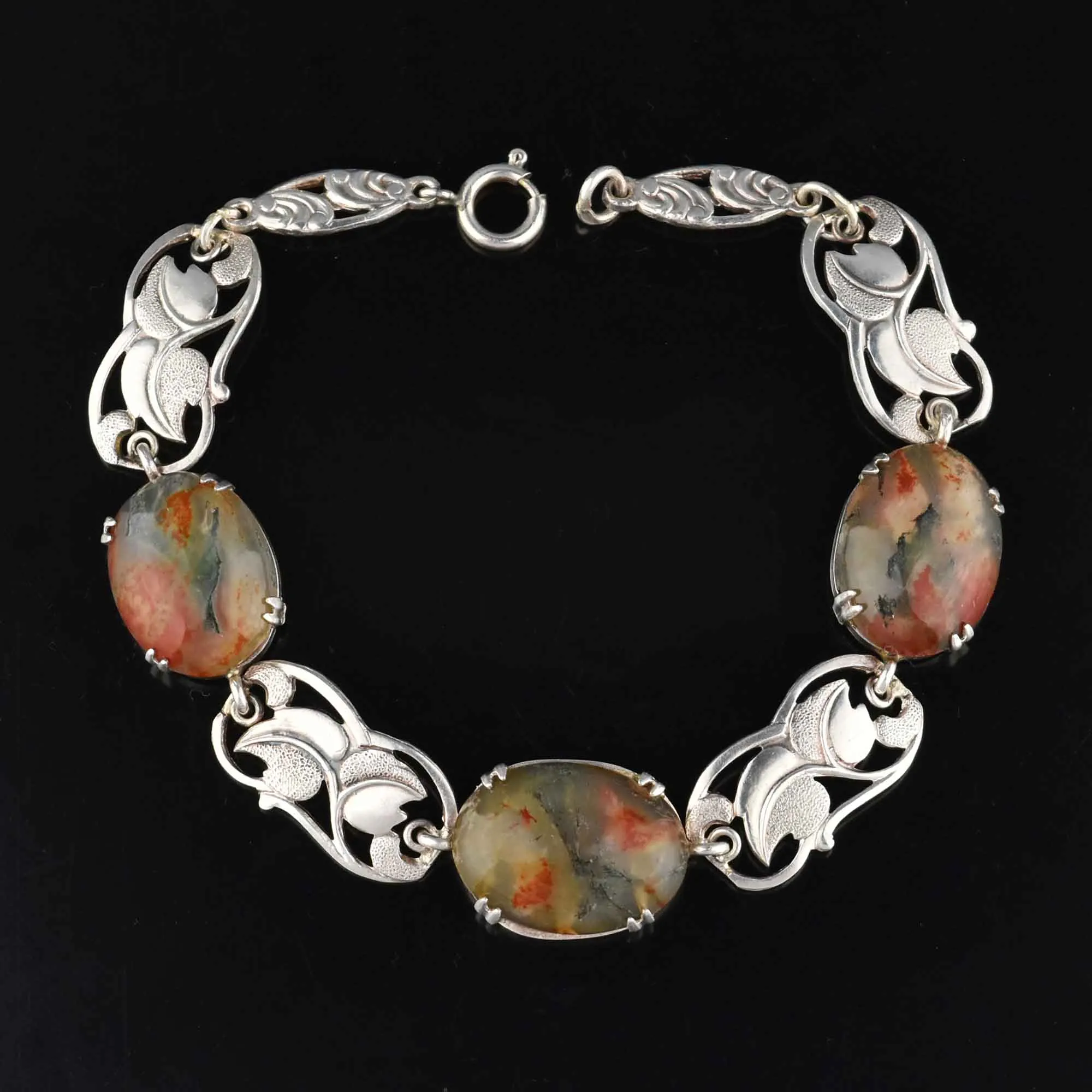 Arts & Crafts Style Scottish Moss Agate Bracelet