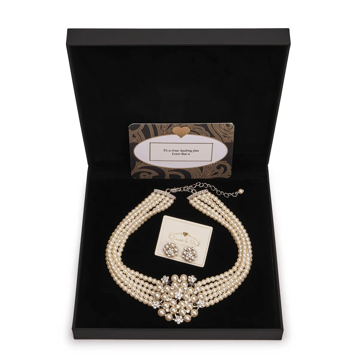 Audrey Hepburn Jewellery Box: Audrey Hepburn Inspired Pearl Necklace With Matching Pearl & Diamante Studs- £12 Gift Box Is Free