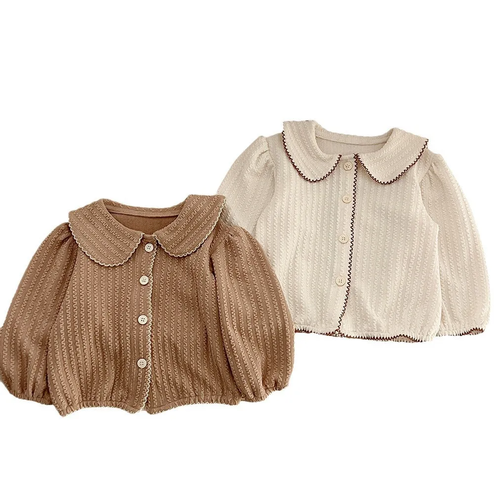 Baby Kid Girls Solid Color Striped Cardigan Wholesale 240111157