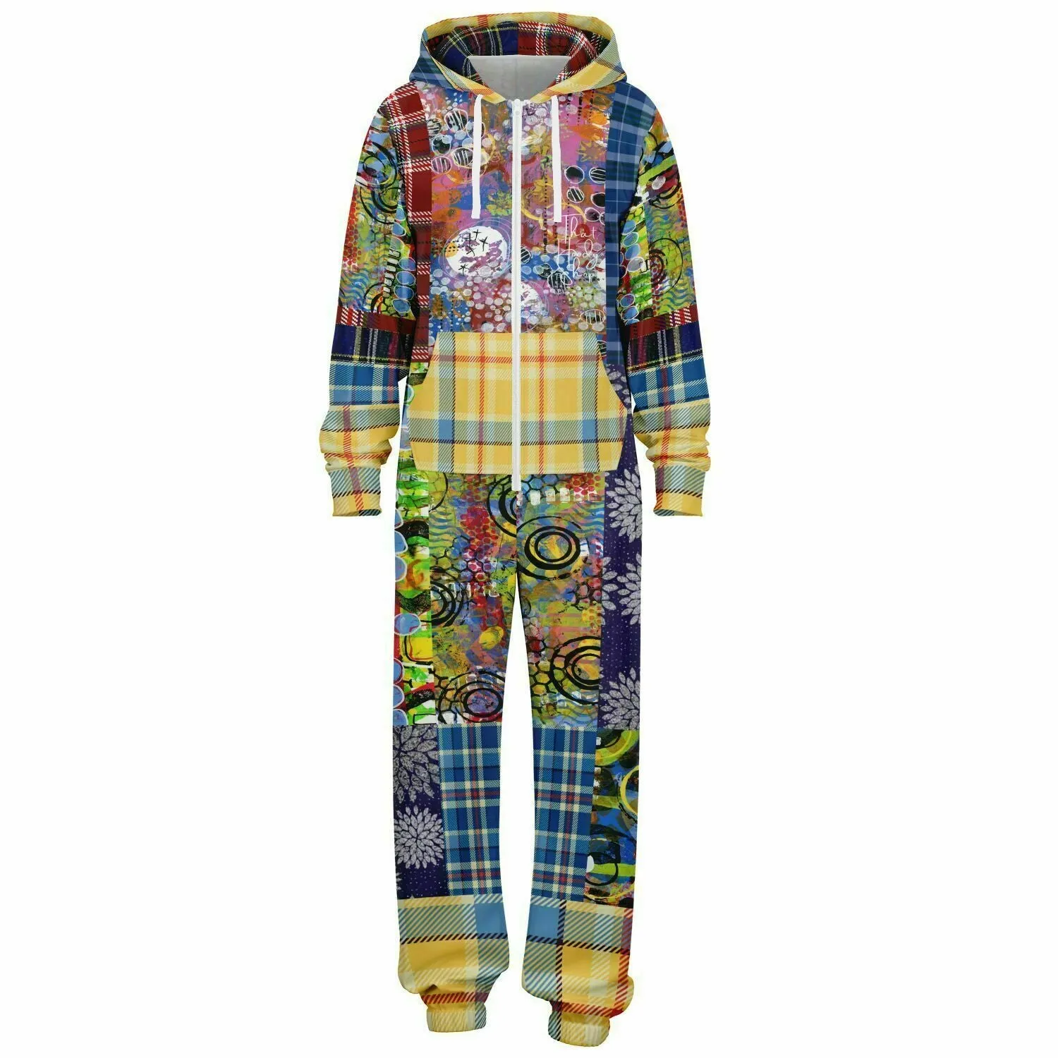 Barcelona Plaid Geometric Patchwork Fleece Unisex Romper