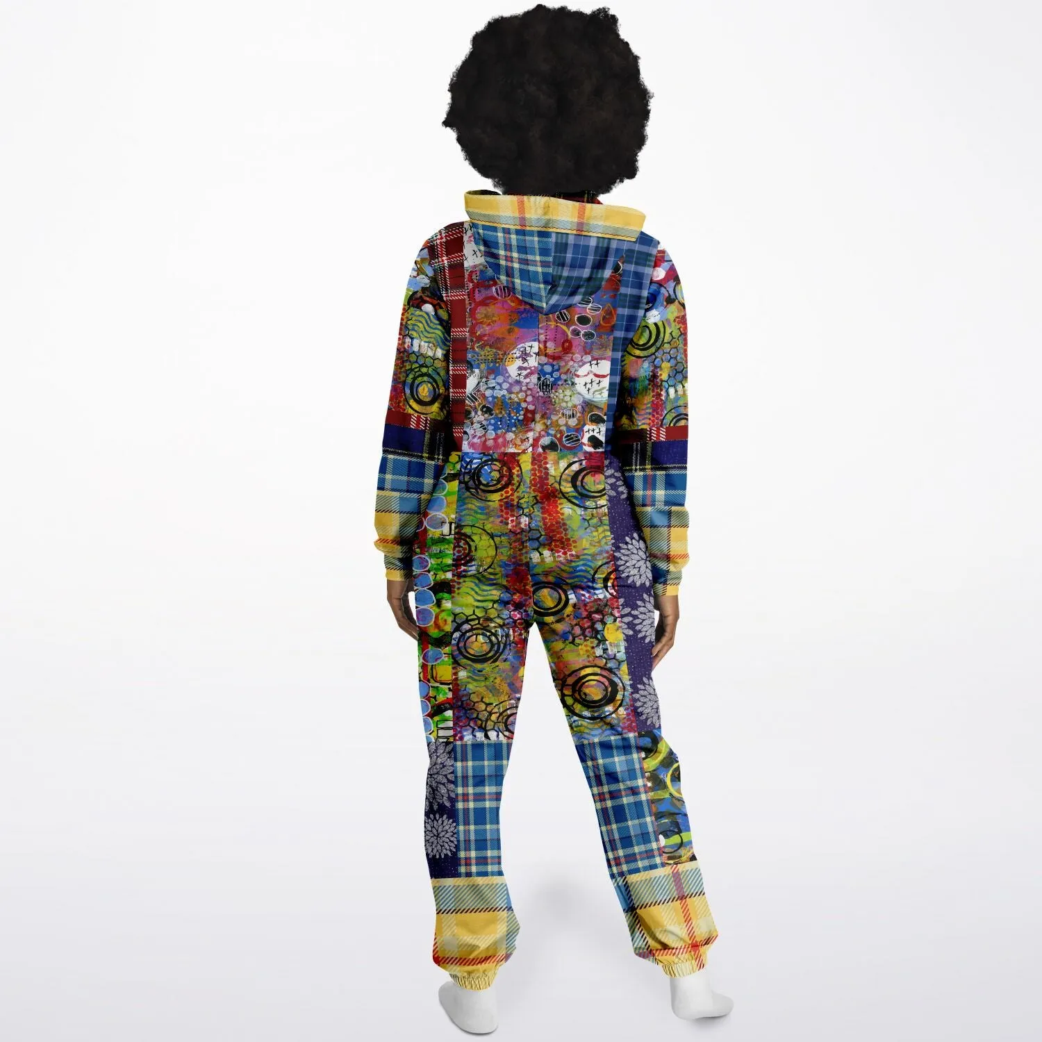 Barcelona Plaid Geometric Patchwork Fleece Unisex Romper