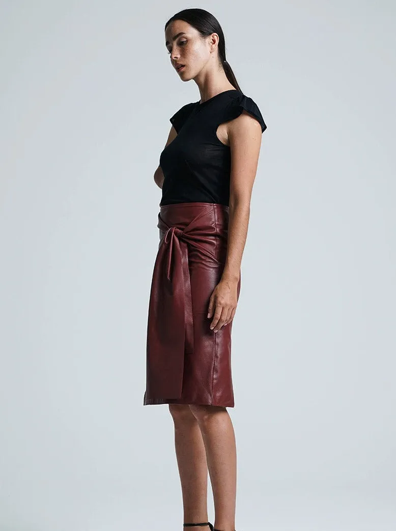 BELLA LEATHER MIDI SKIRT - MERLOT