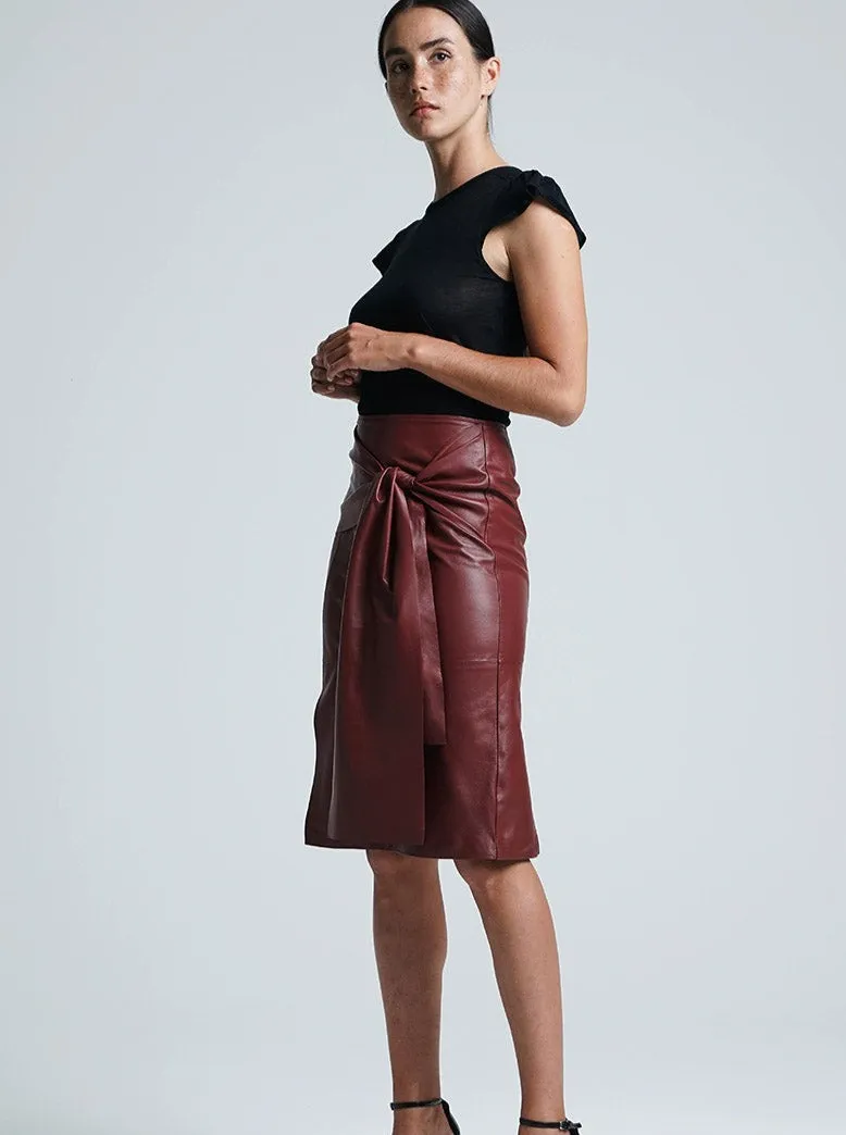 BELLA LEATHER MIDI SKIRT - MERLOT