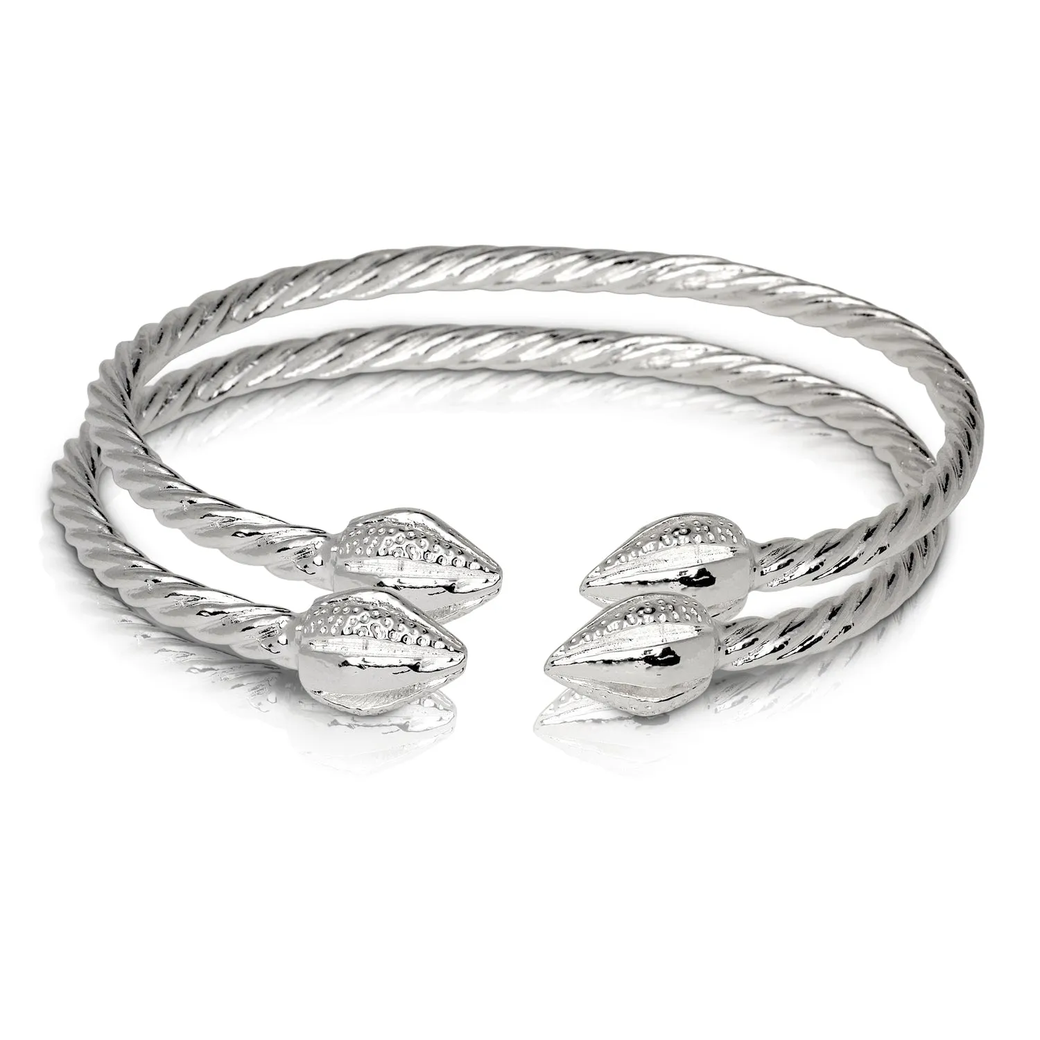 Better Jewelry, Cocoa Pod Ends Coiled Rope West Indian Bangles .925 Sterling Silver, 1 pair