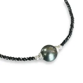 Black Necklace with Gray Pearl