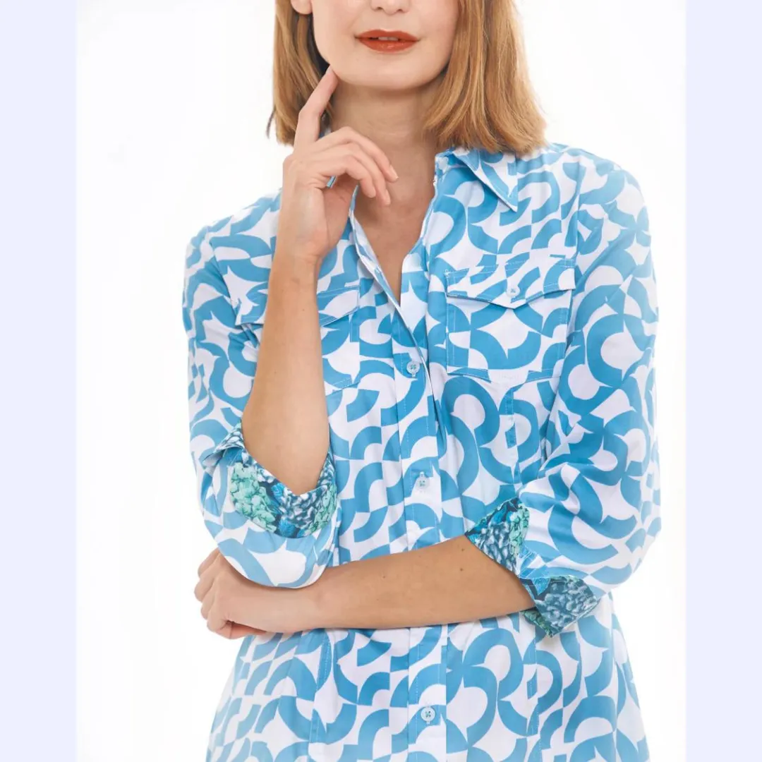 Blue & White Circle Print Dress