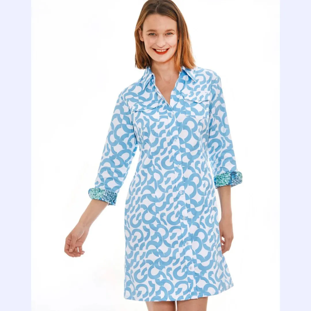 Blue & White Circle Print Dress