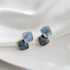 Blue Color Enamel Square Stud Earrings