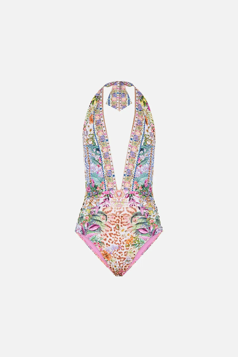 Camilla - Plunge Halter One Piece - Flowers of Neptune