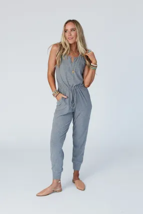 Chill Out Comfy Ribbed Jumpsuit - Charcoal