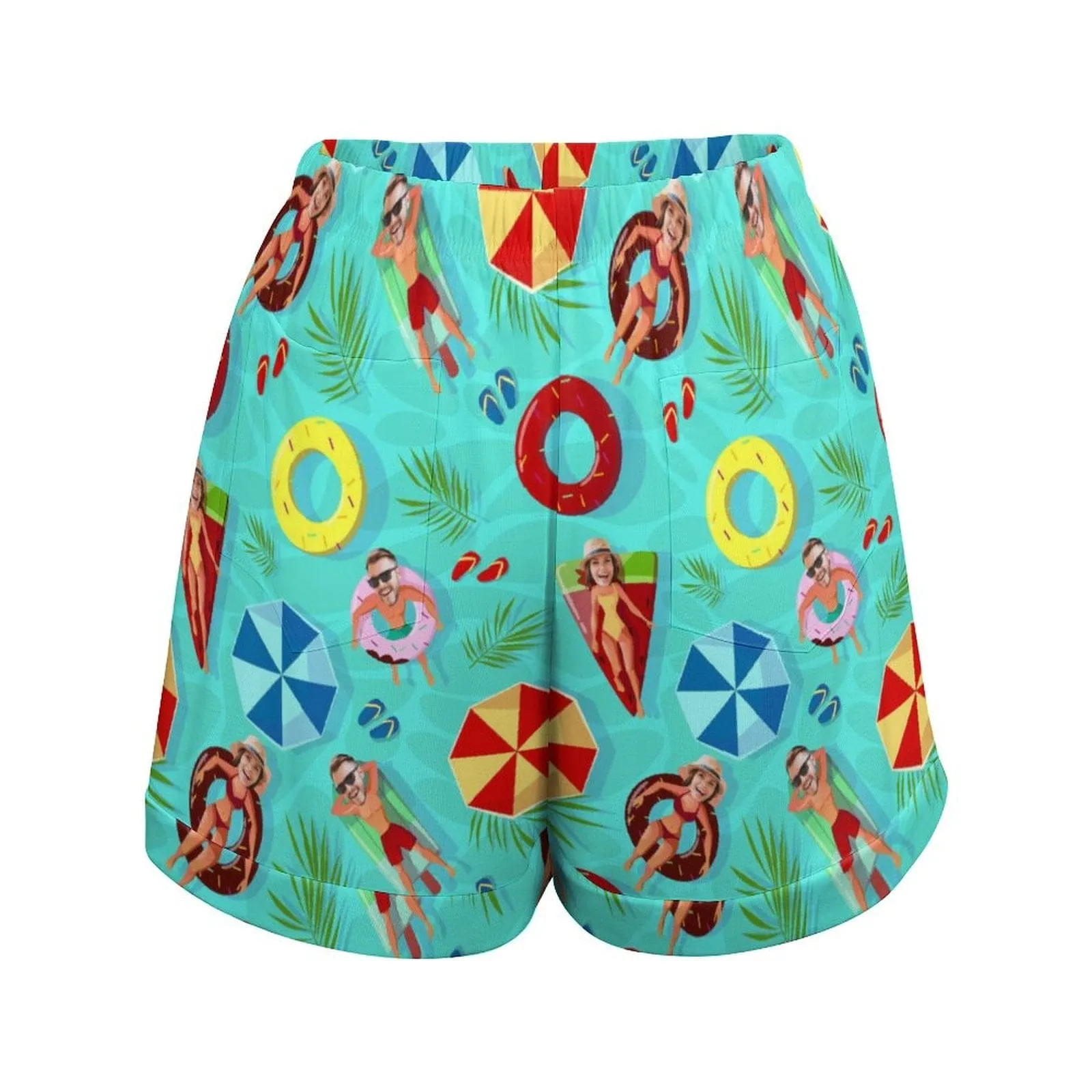 Custom Face Swimming Fun Couple Matching Beach Shorts Men's Quick-drying Beach Shorts & Women's High Waist Shorts