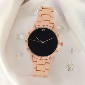 Dusk Black Dial Rose gold Metallic Strap Watch