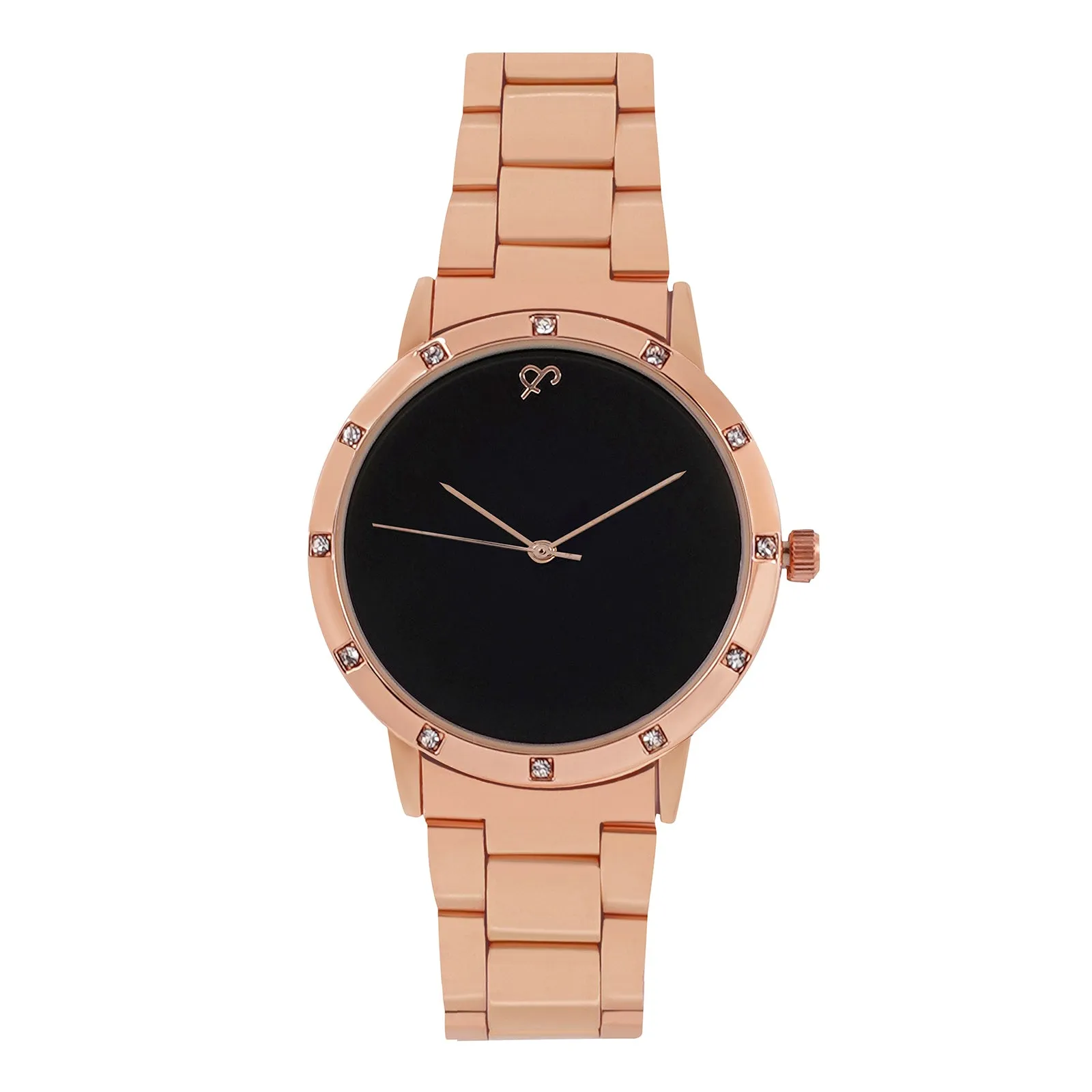 Dusk Black Dial Rose gold Metallic Strap Watch