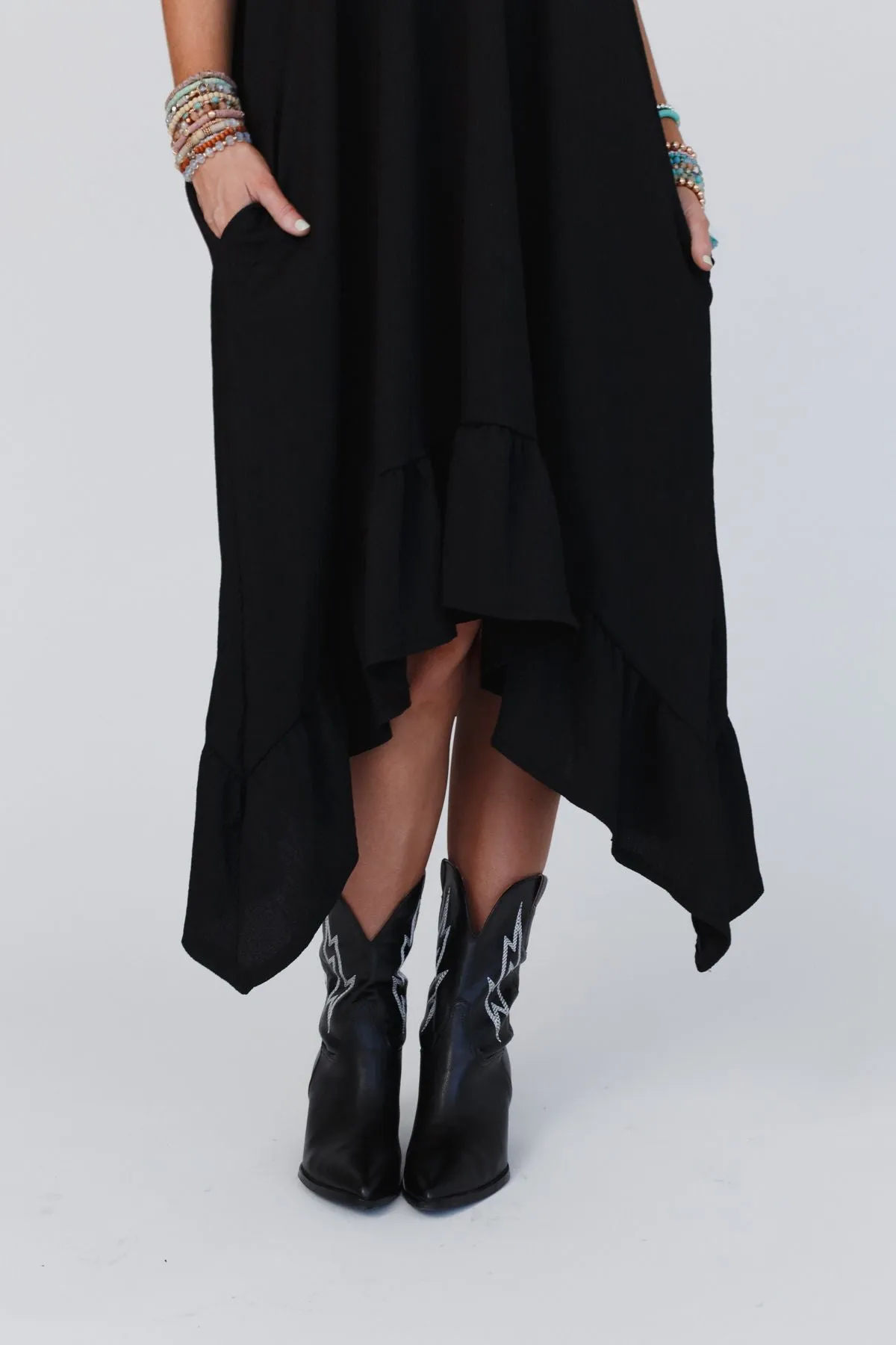 Ellie Ruffle Midi Dress - Black