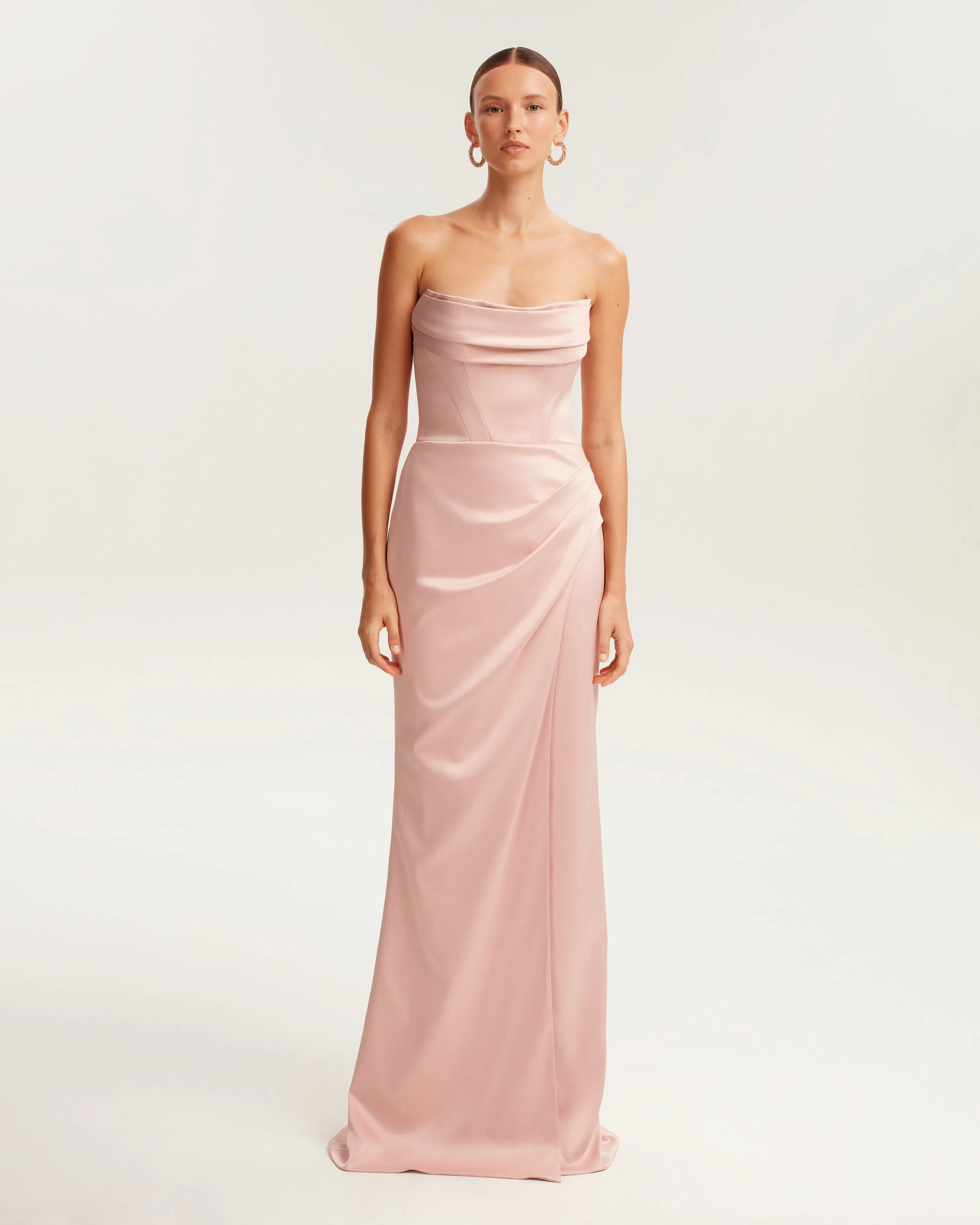 Fancy satin misty rose maxi dress, Garden of Eden