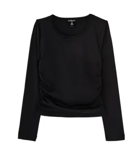 FBZ Girls Black Poly Lycra Ruched Long Sleeve Top