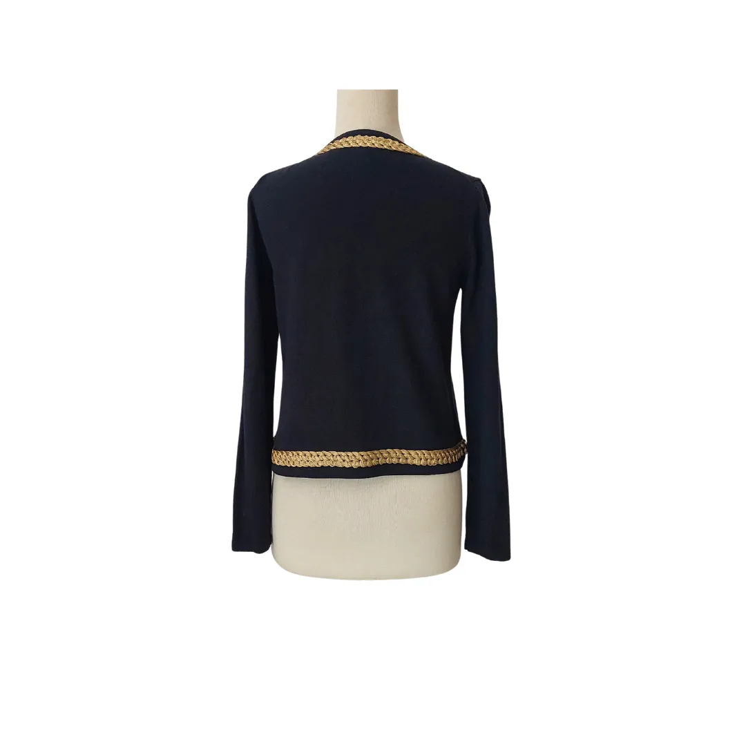 French Connection Black with Gold Trim Cardigan | gently used |