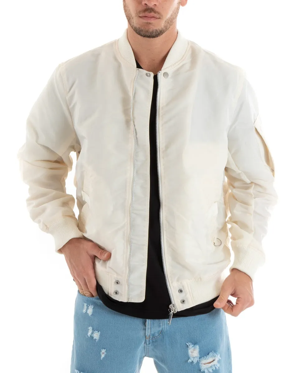 Giubbotto Uomo Casual College Bomber Panna Puffer imbottito GIOSAL-G3041A