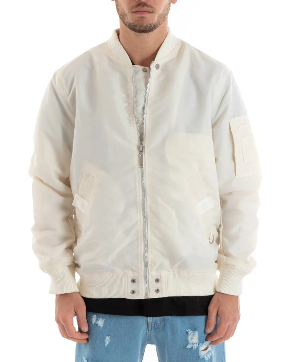 Giubbotto Uomo Casual College Bomber Panna Puffer imbottito GIOSAL-G3041A