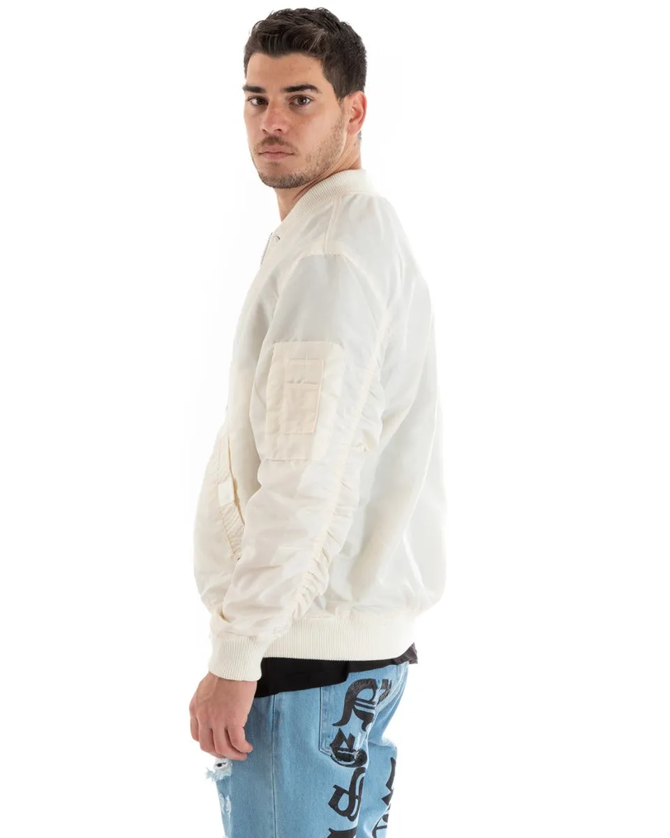 Giubbotto Uomo Casual College Bomber Panna Puffer imbottito GIOSAL-G3041A