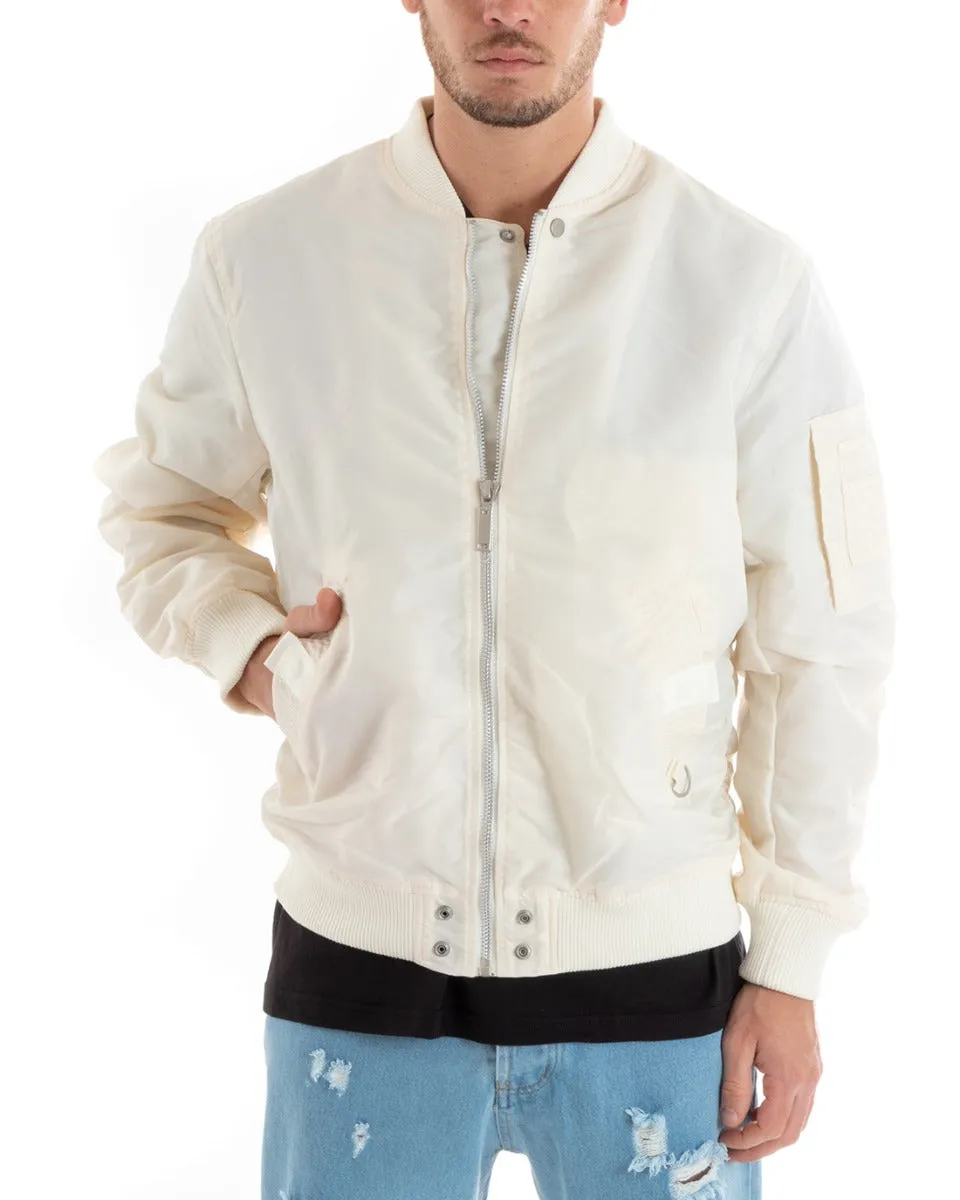 Giubbotto Uomo Casual College Bomber Panna Puffer imbottito GIOSAL-G3041A