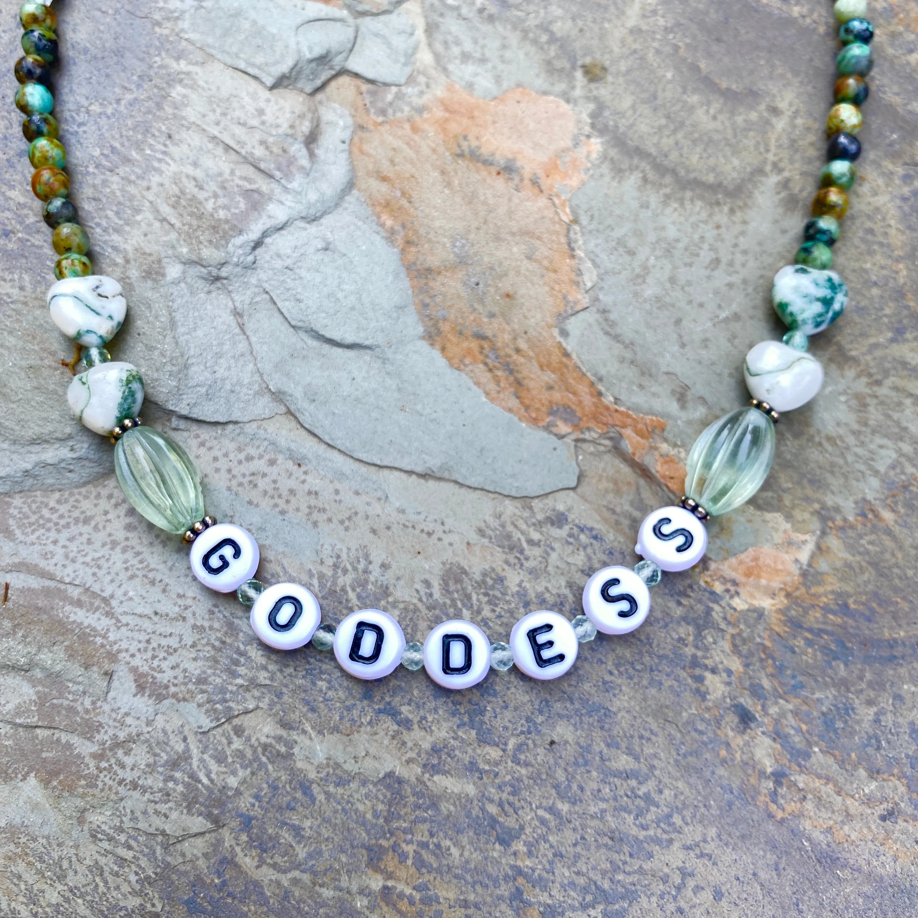 Green Moss Agate GODDESS Fluorite and African Turquoise gemstone Choker