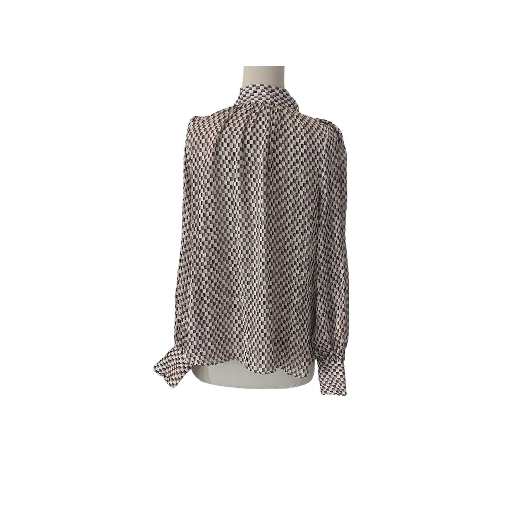 H&M Brown Checked High Neck Sheer Top | Like new |