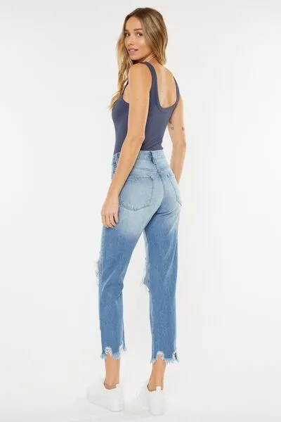 Kancan High Waist Chewed Up Straight Mom Jeans (Online Exclusive)