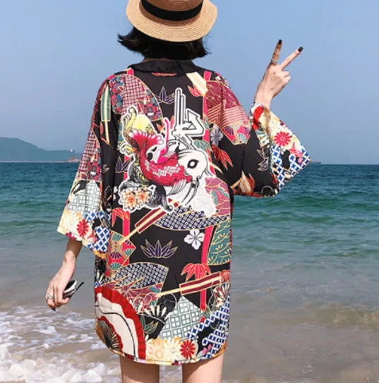 Koi Fish and Fan Kimono Shirt | Anime Kimono