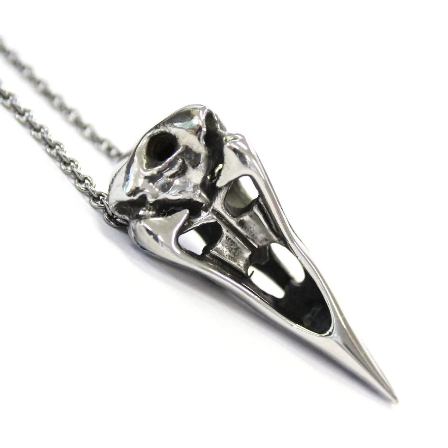 Large Raven Skull Pendant Necklace in Solid Stainless Steel