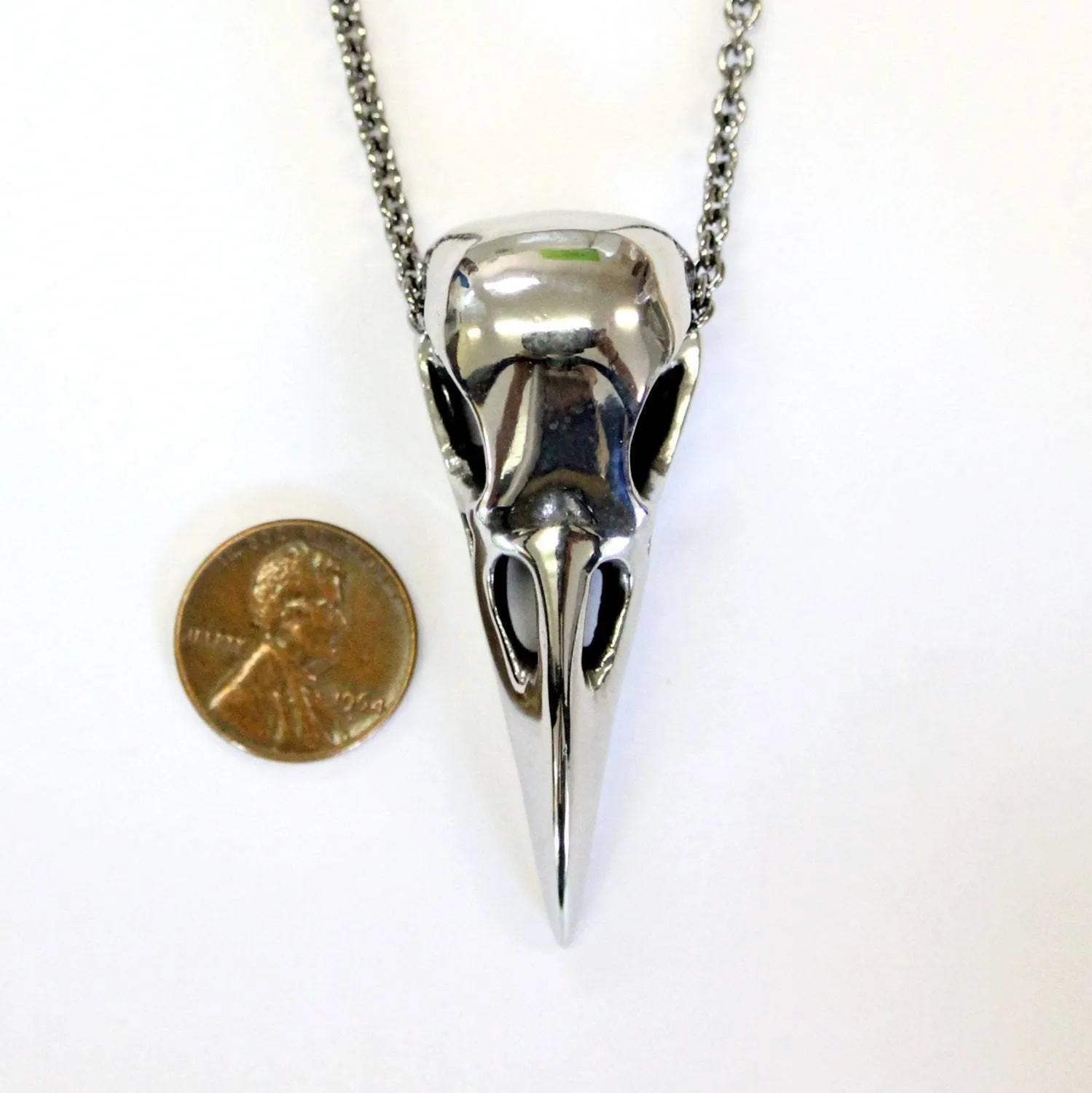 Large Raven Skull Pendant Necklace in Solid Stainless Steel