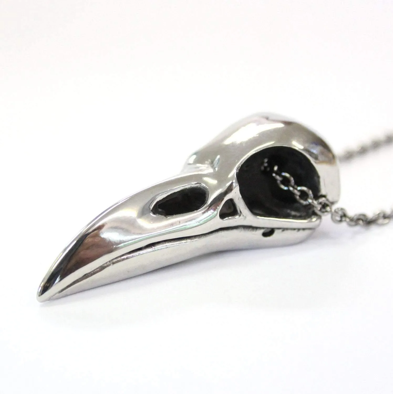 Large Raven Skull Pendant Necklace in Solid Stainless Steel